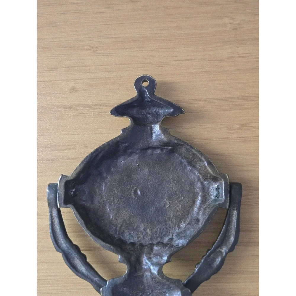 Vintage Neoclassical Solid Brass Door Knocker With Ram Head And Blank Cartouche